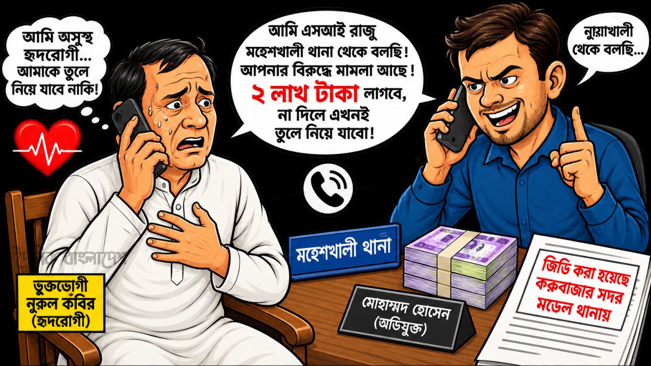 হোয়ানকে পুলিশ কর্মকর্তা ‘এসআই রাজু’ সেজে হৃদরোগীর কাছে ২ লাখ টাকা দাবি করেছে মোহাম্মদ হোসেন: থানায় জিডি